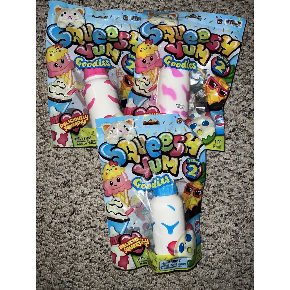 3- Squeesh Yum‎ Goodies ICE CREAM CONES - 2 PINK & 1 BLUE - Moo Milk